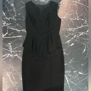 Black Halo Black Peplum Sheath Dress V-Neck Midi